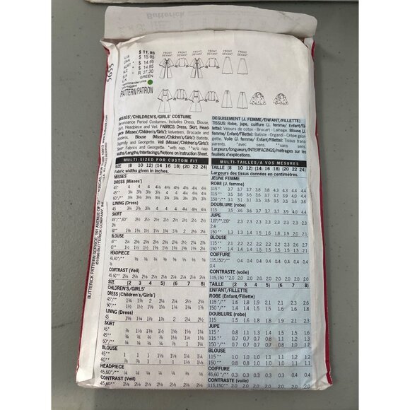 Butterick 5655 Sewing Pattern Size 6-7-8 Medieval Misses Girls Costume Vintage - Picture 3 of 6